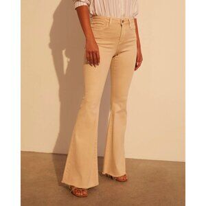 High Rise Flare Frayed Hem Jeans in Beige size 26